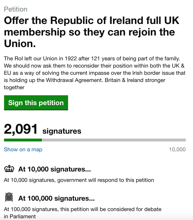 Thousands sign petition offering Ireland the chance to join the UK.