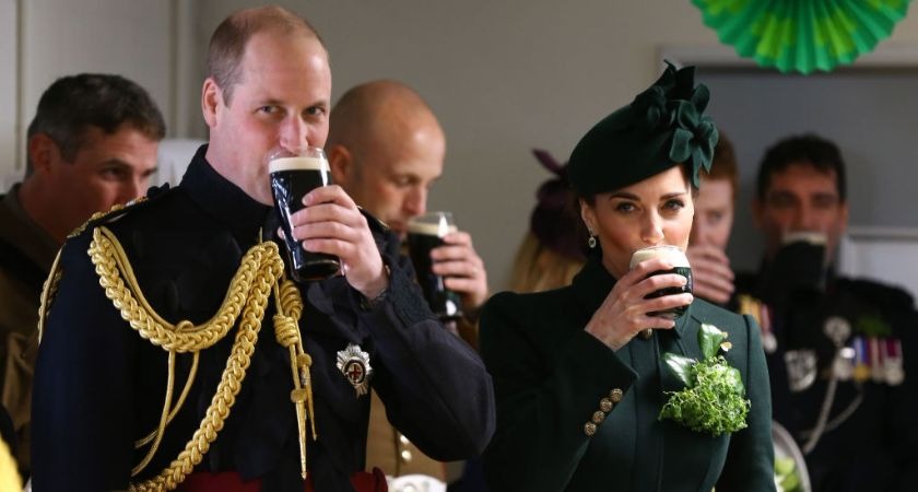 Irish Guard attacked by buffalo recounts ordeal to Duke of Cambridge at St Patrick's Day event.