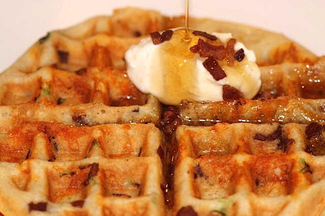 These Kerrygold cheddar, bacon and green onion waffles are a great way to start or finish any day off.