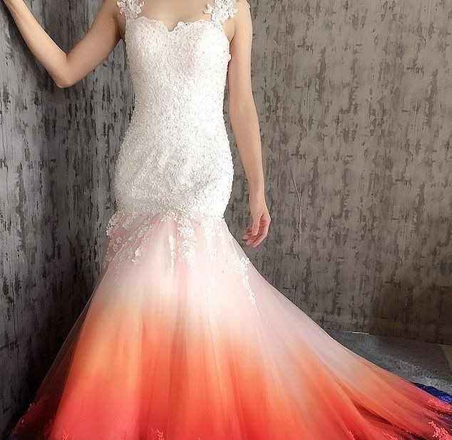 orange and white wedding dress