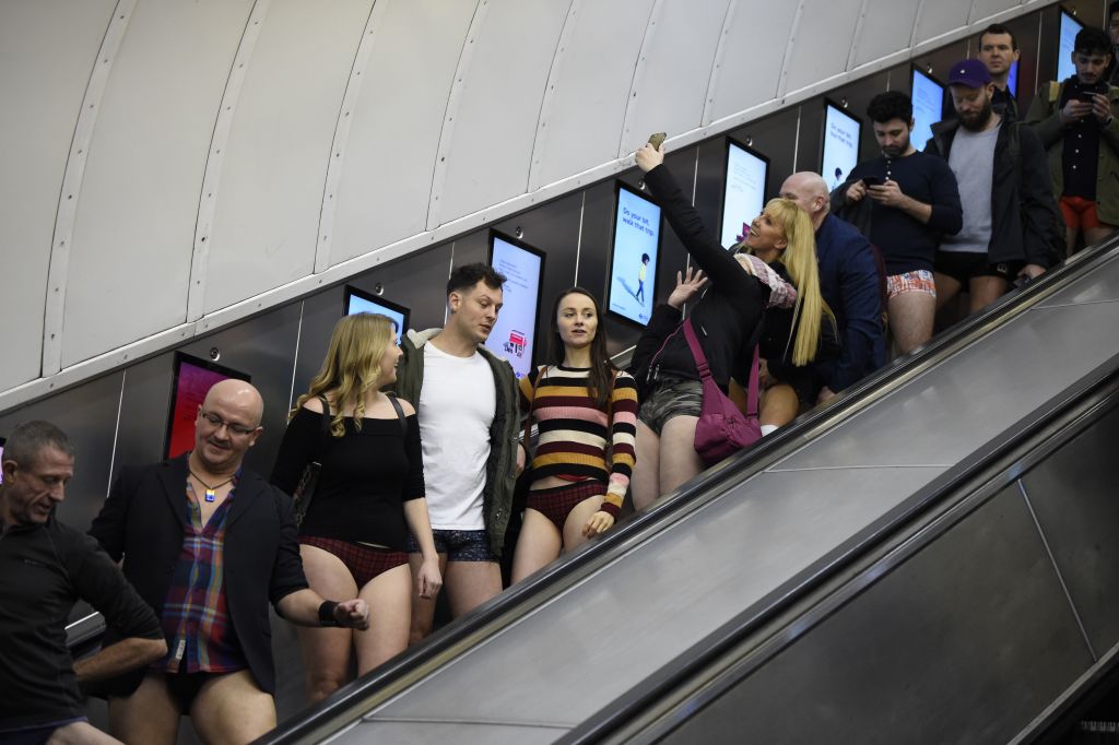 London commuters strip down to their pants for No Trousers Tube Ride