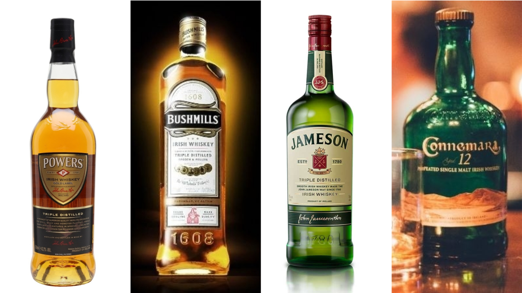 A selection of Irish whiskeys